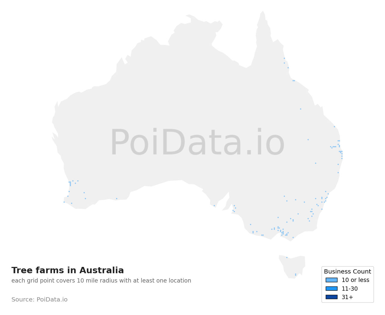 Tree farm density map for NSW, Australia