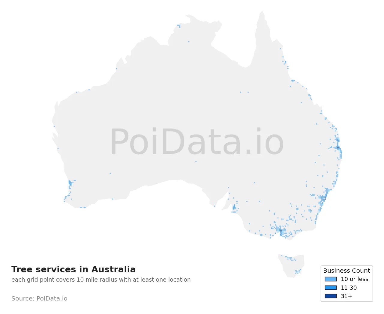 Tree service density map for Australia