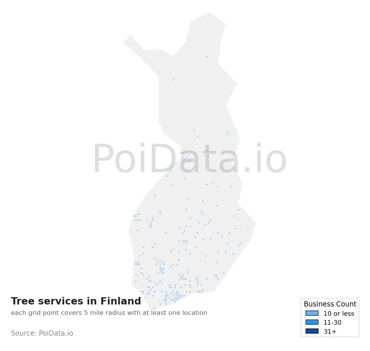 Tree service density map for Finland