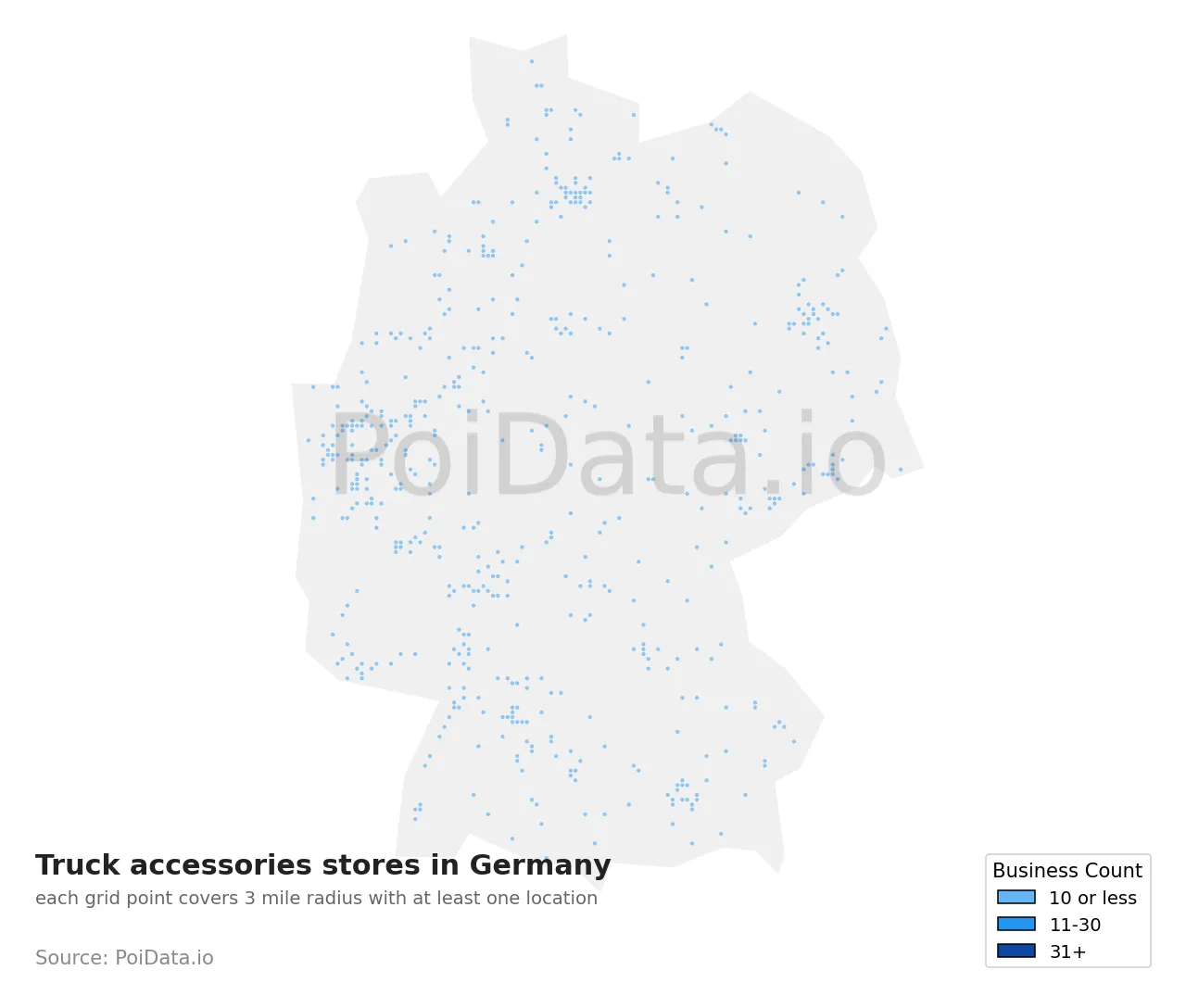 Truck accessories store density map for Germany