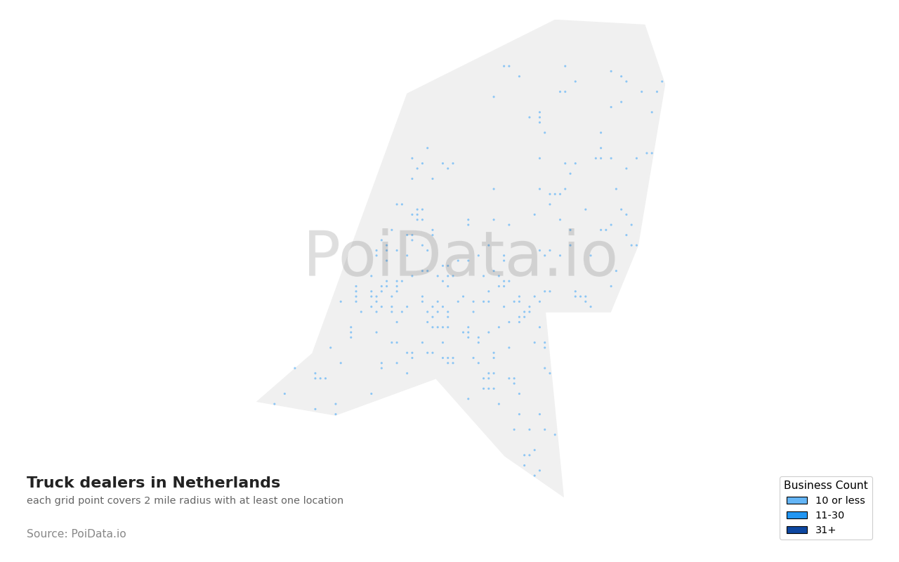 Truck dealer density map for Netherlands