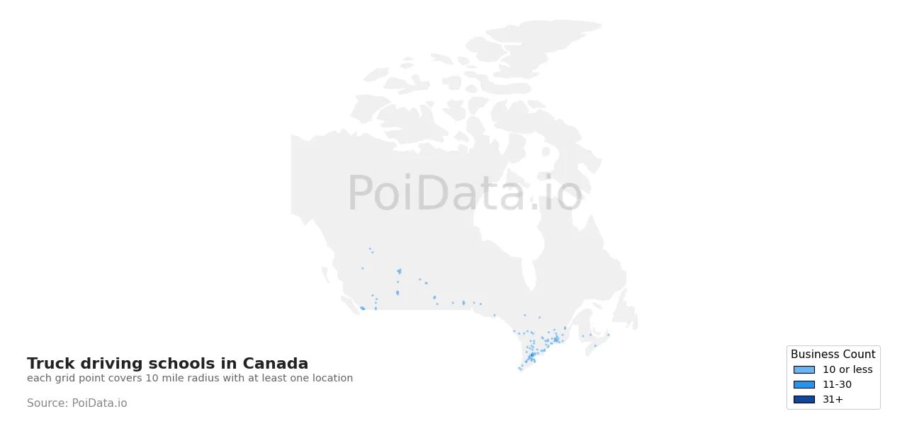 Truck driving school density map for Canada