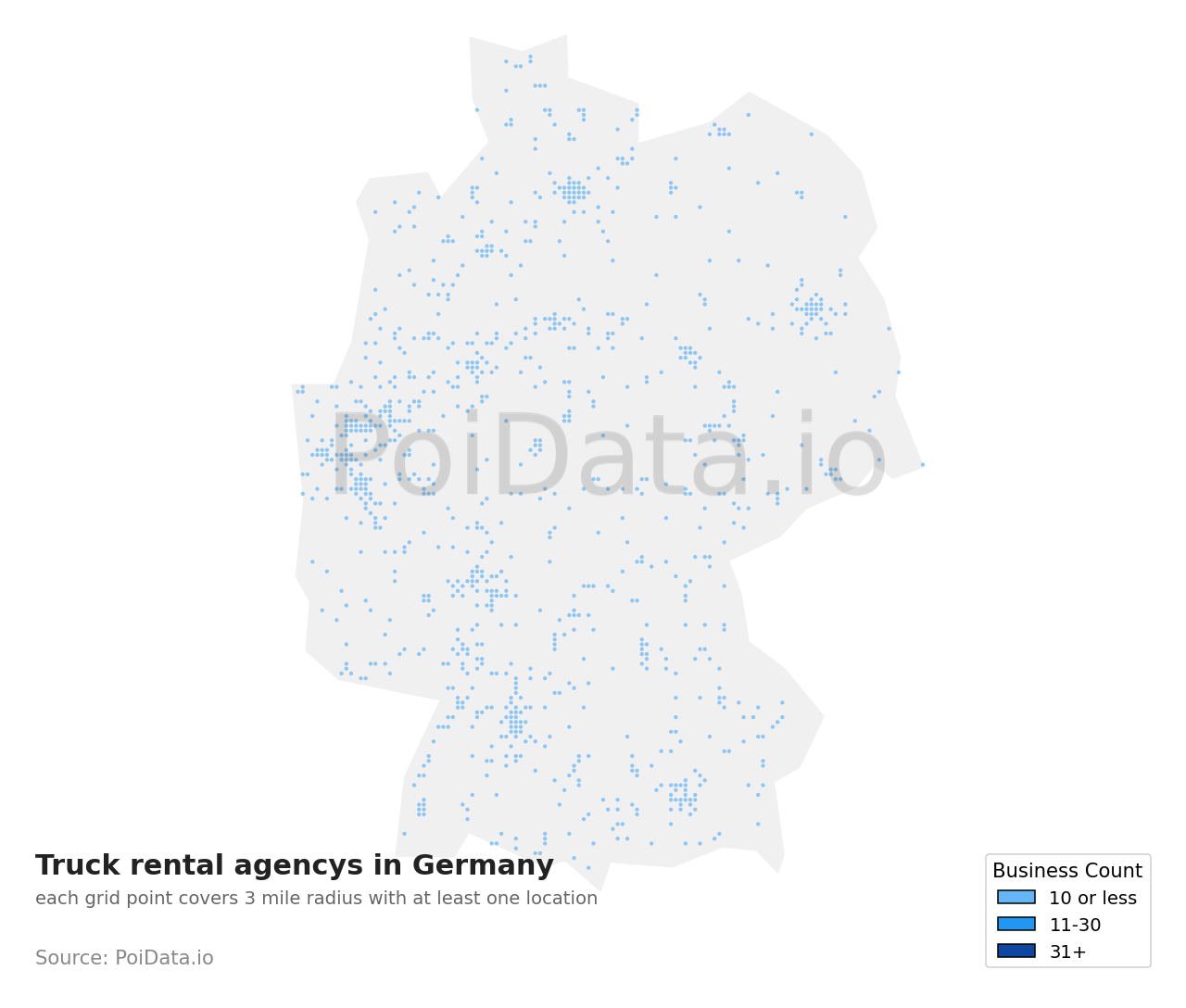 Truck rental agency density map for Germany