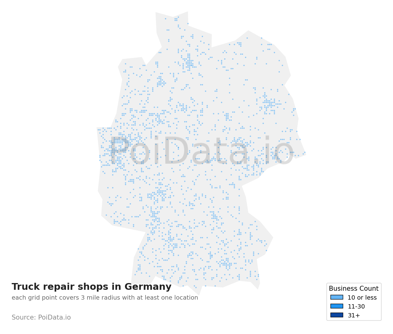 Truck repair shop density map for Germany