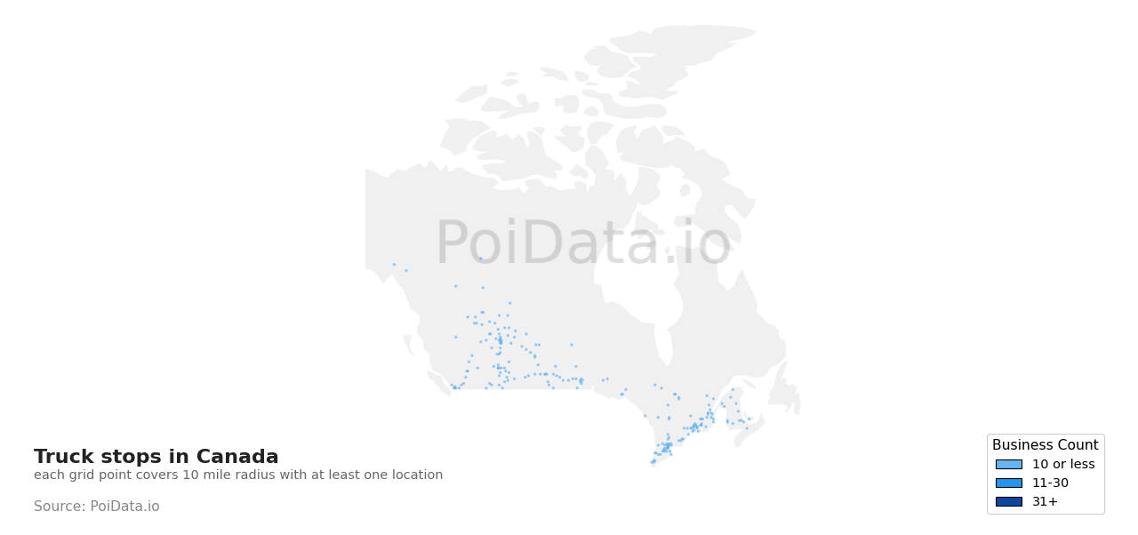 Truck stop density map for Canada