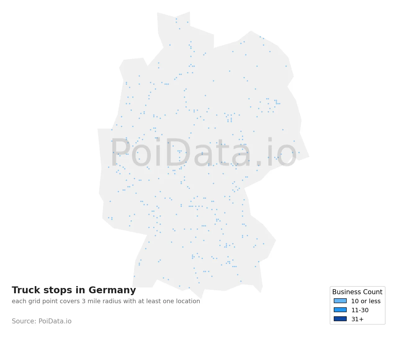 Truck stop density map for Germany