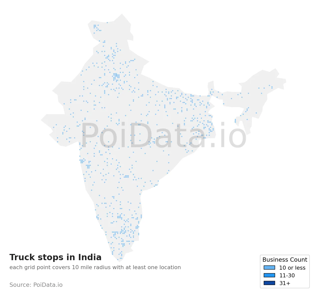 Truck stop density map for India