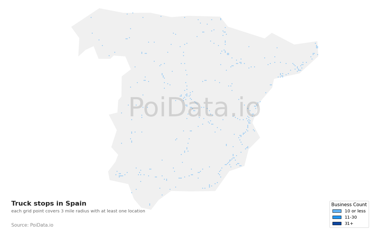 Truck stop density map for Spain