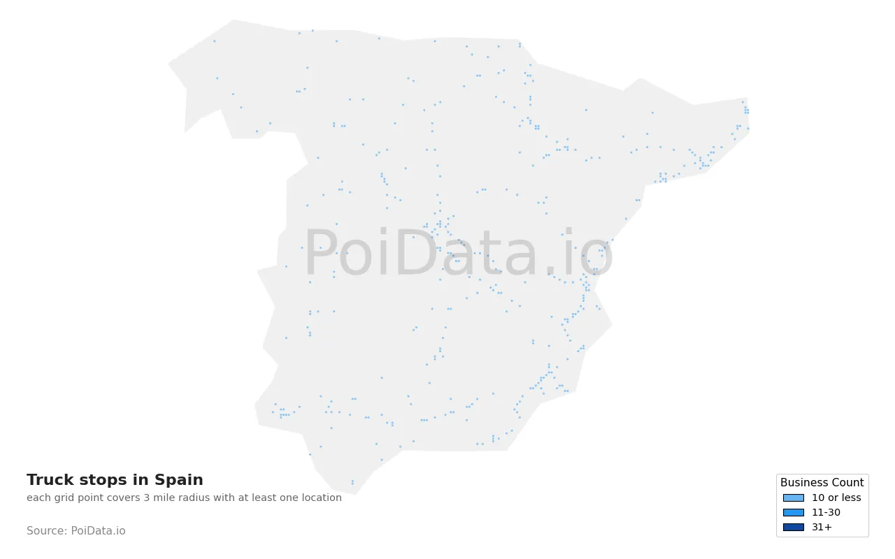 Truck stop density map for Spain