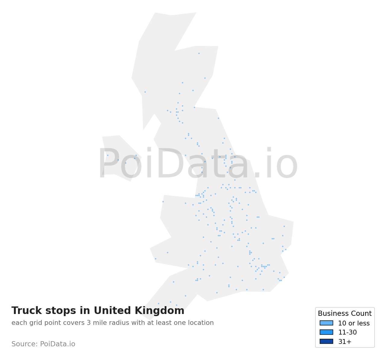 Truck stop density map for United Kingdom