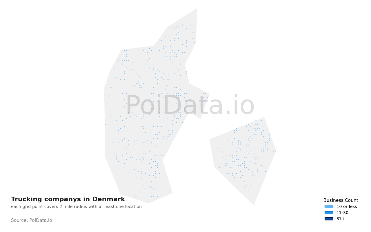 Trucking company density map for Denmark