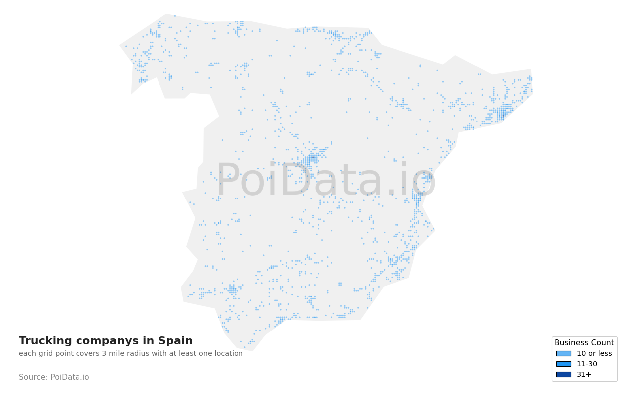 Trucking company density map for Spain