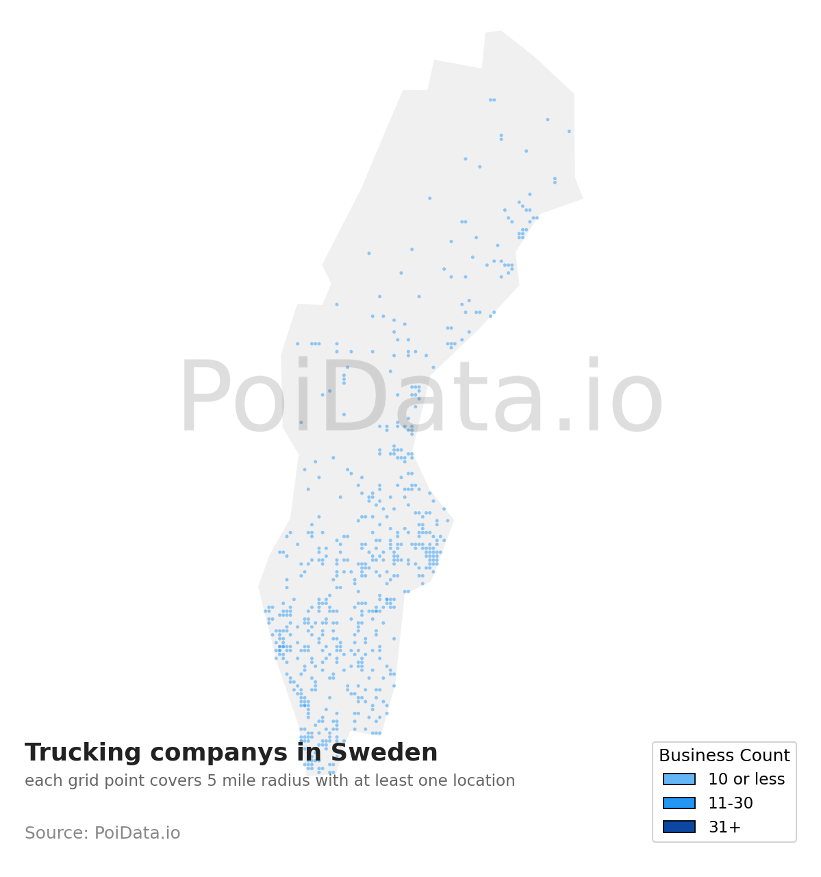 Trucking company density map for Sweden