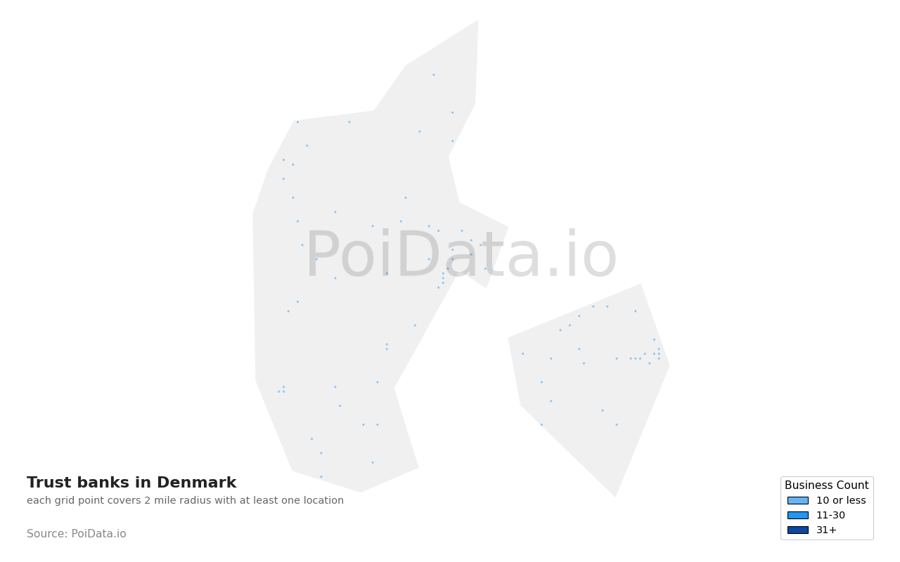 Trust bank density map for Denmark