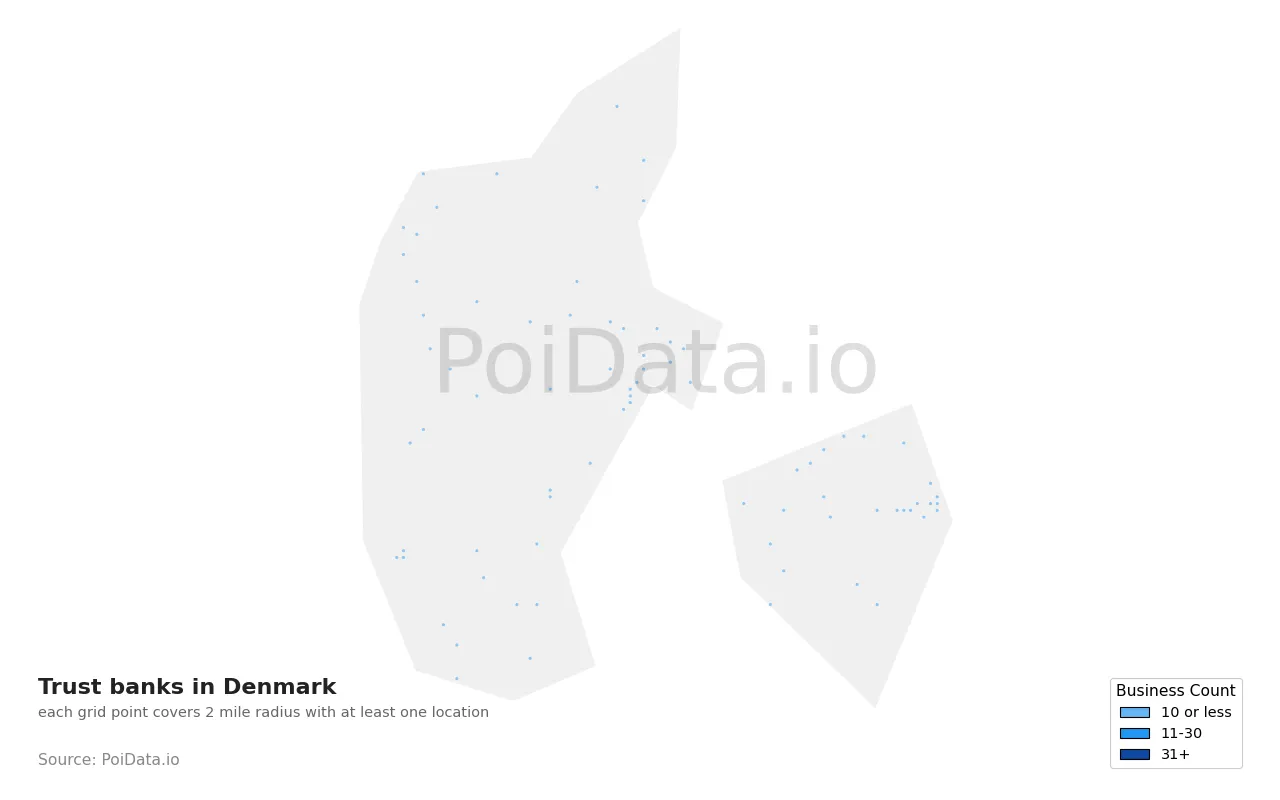 Trust bank density map for Denmark