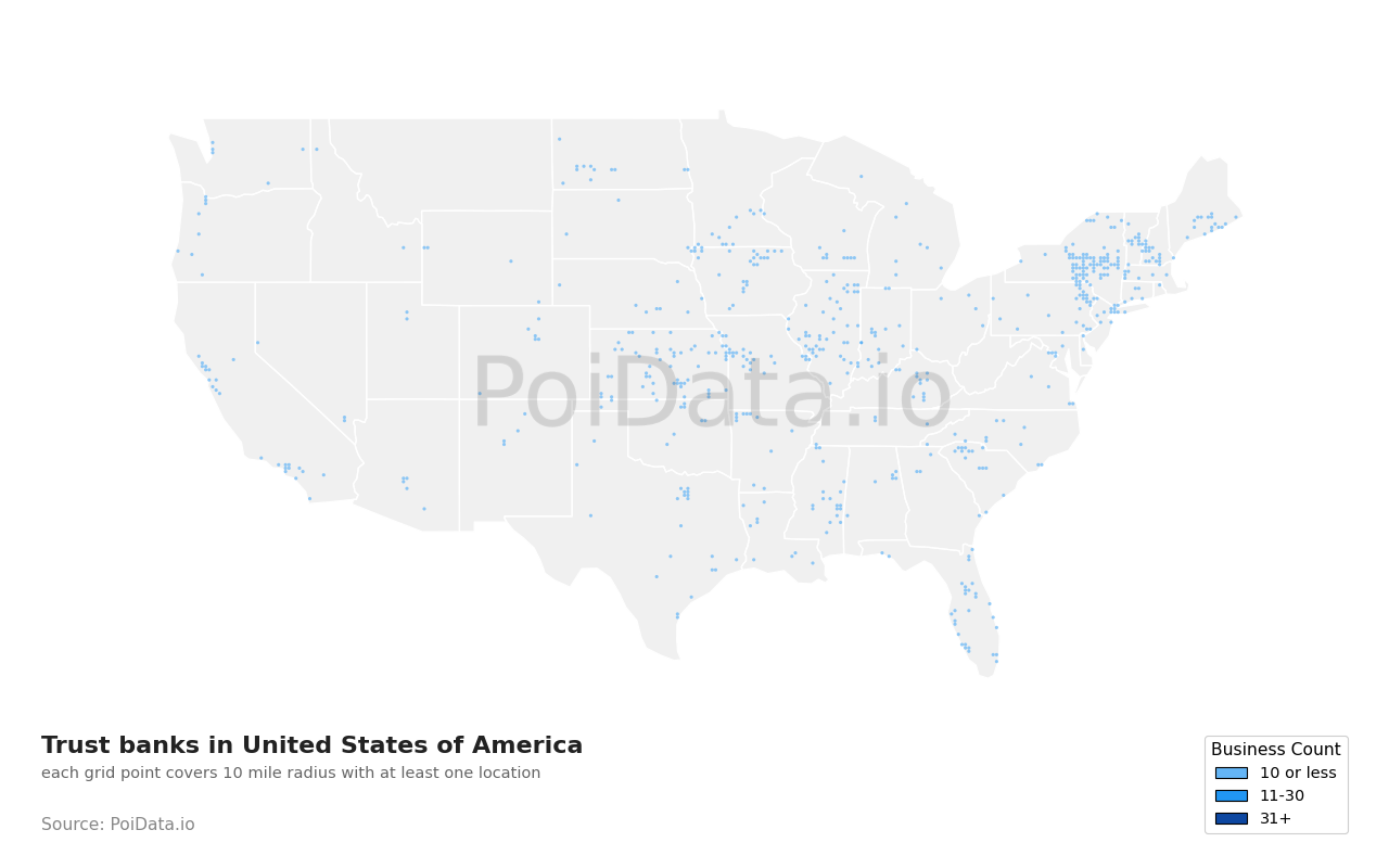 Trust bank density map for Minnesota, United States
