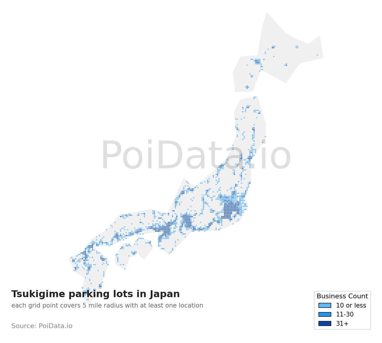 Tsukigime parking lot density map for Japan