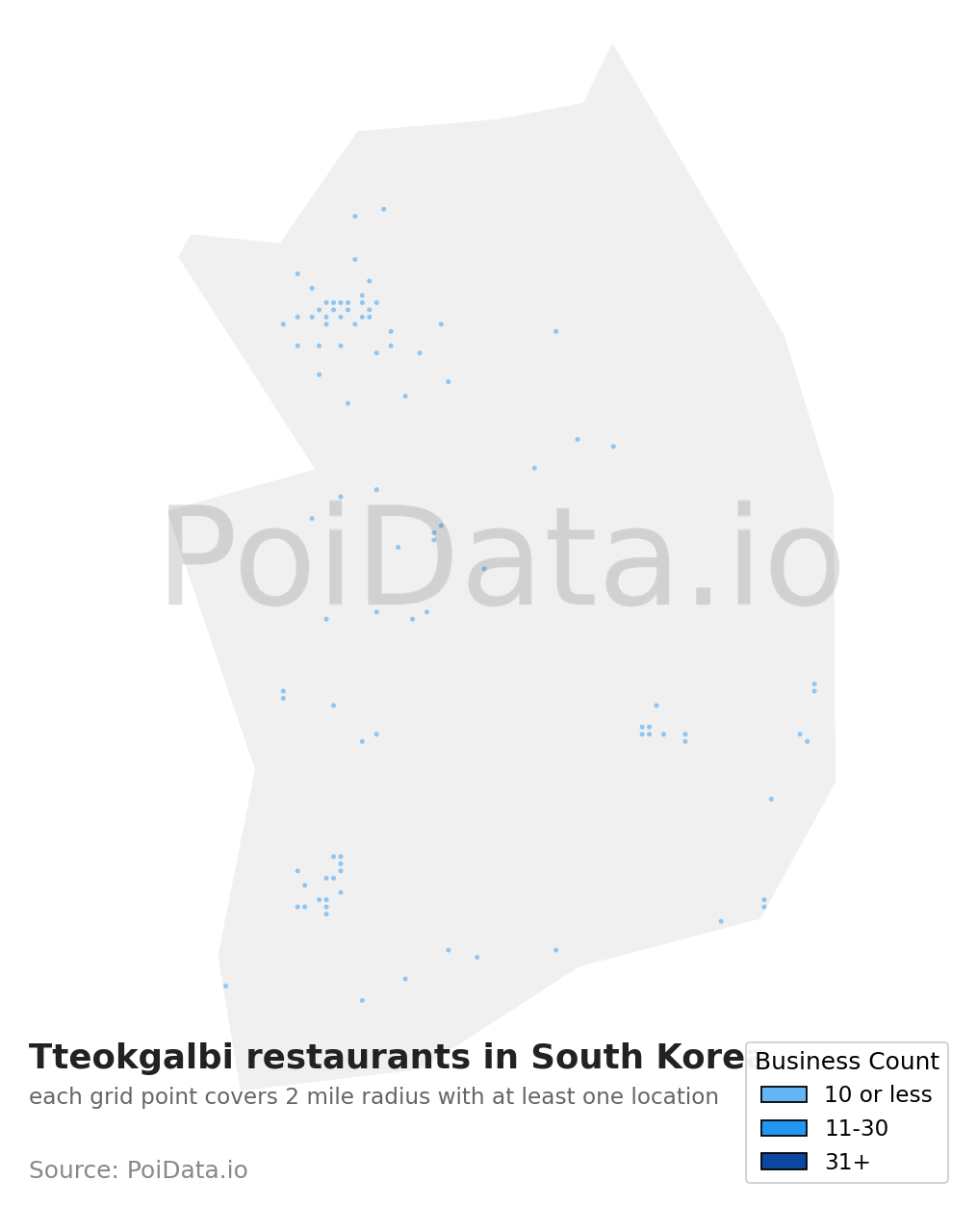 Tteokgalbi restaurant density map for South Korea