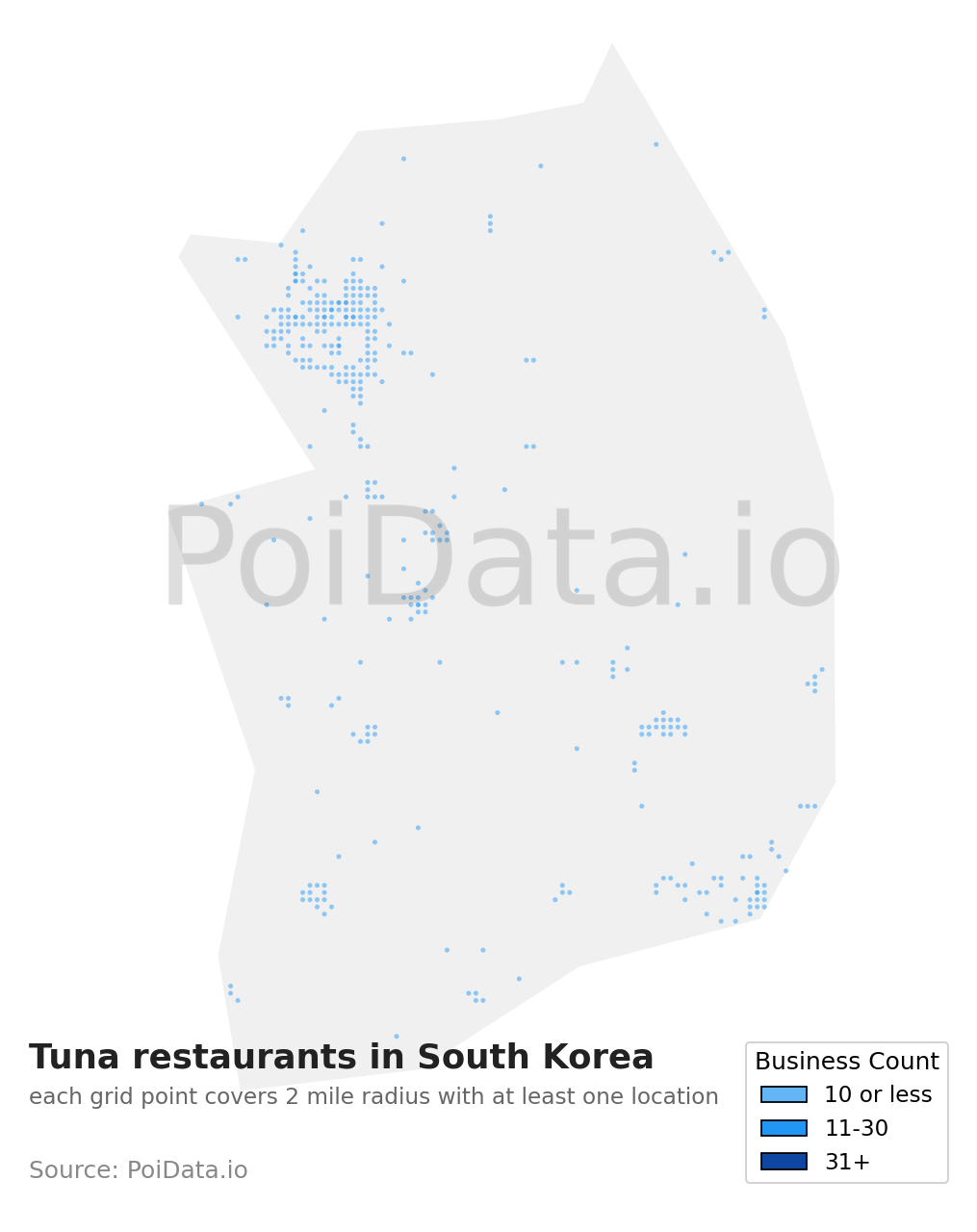 Tuna restaurant density map for South Korea