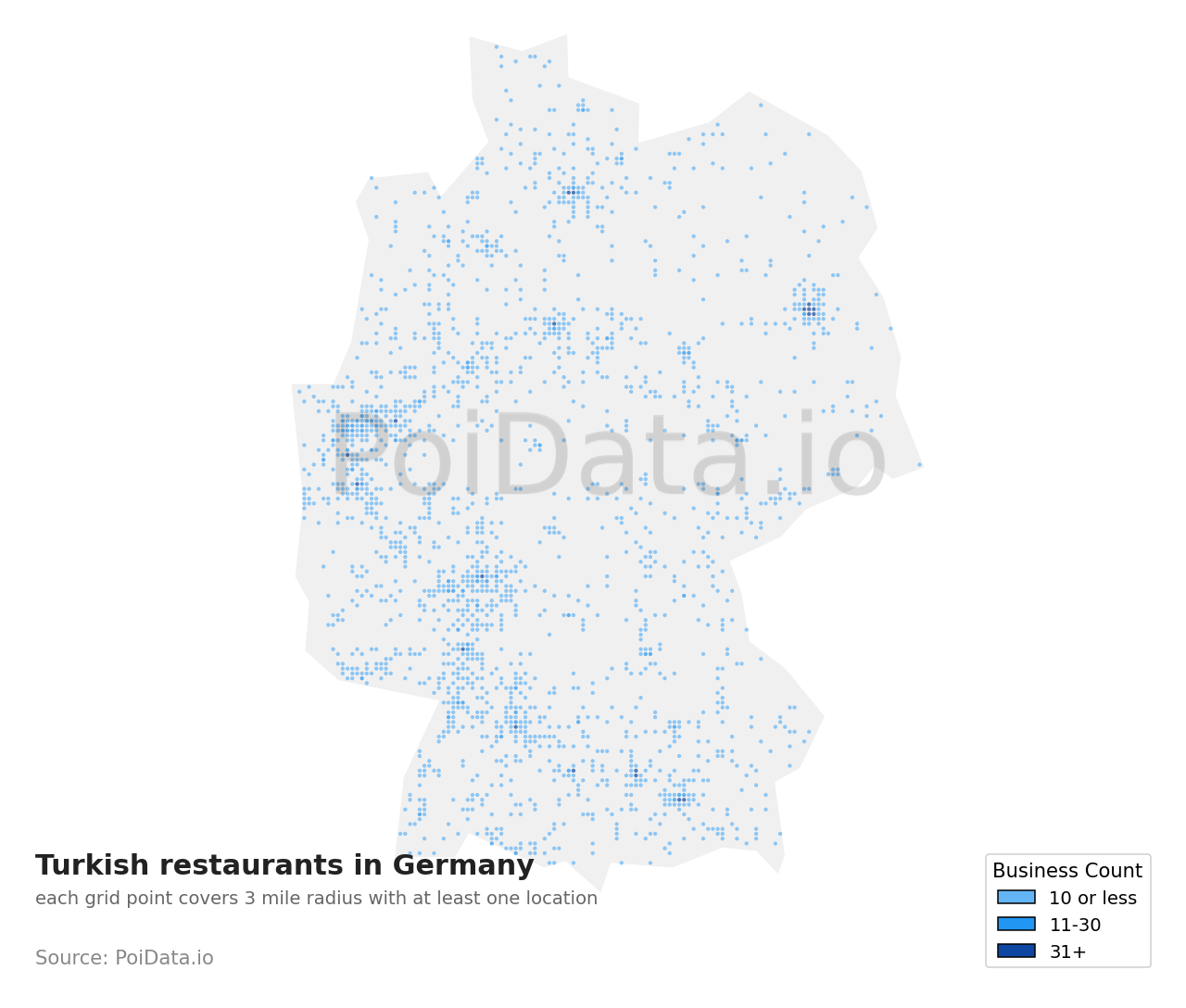 Turkish restaurant density map for Germany