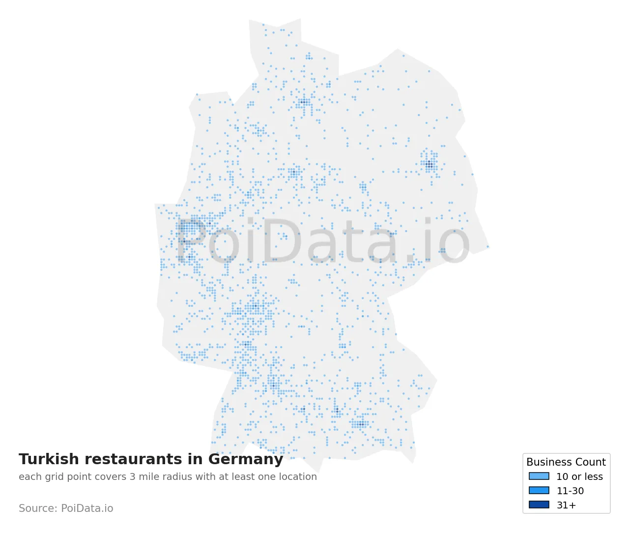 Turkish restaurant density map for Germany