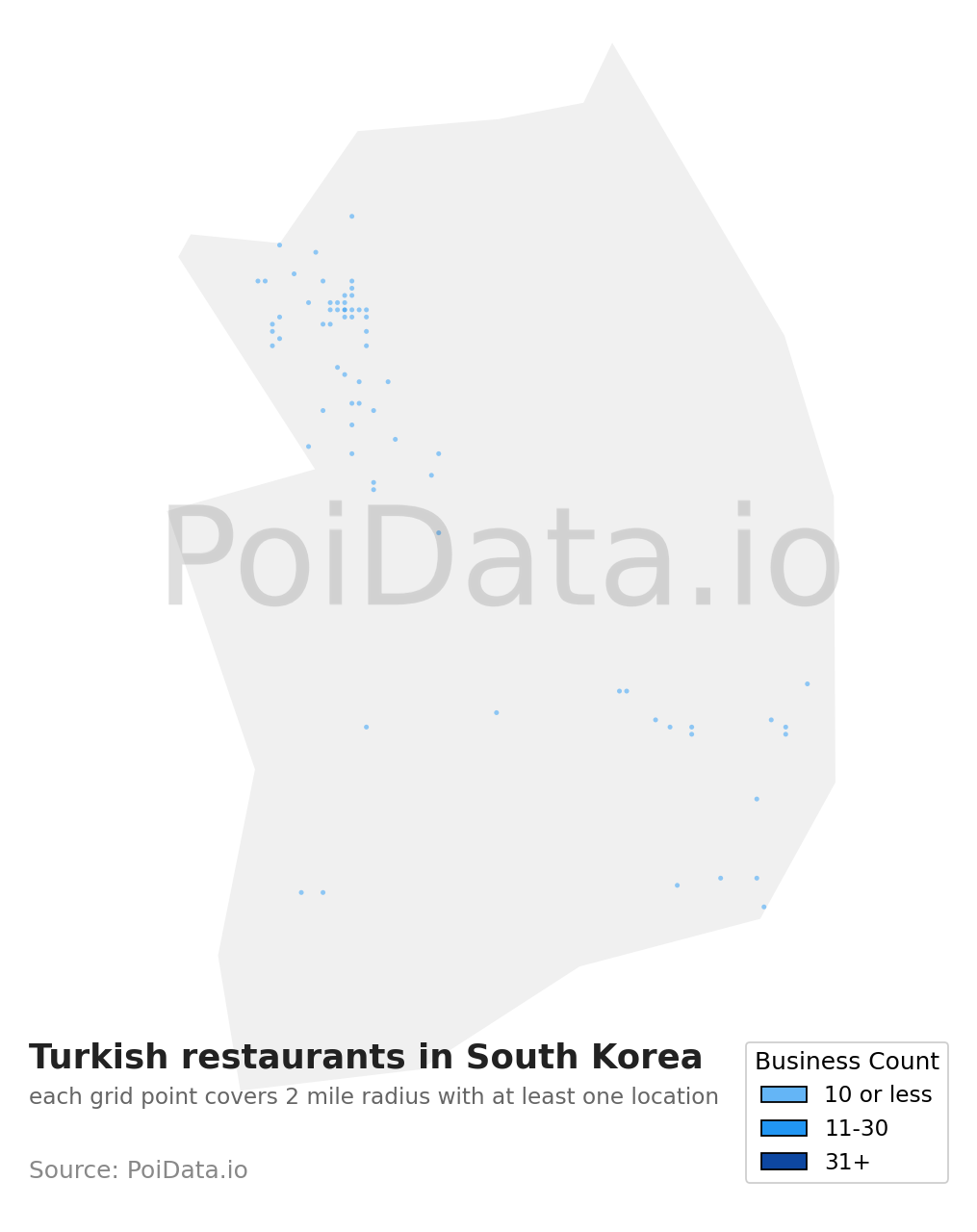 Turkish restaurant density map for South Korea