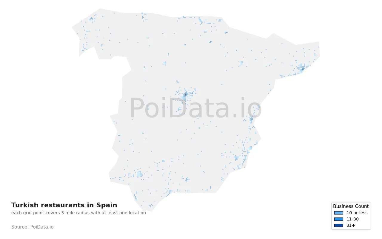 Turkish restaurant density map for Spain