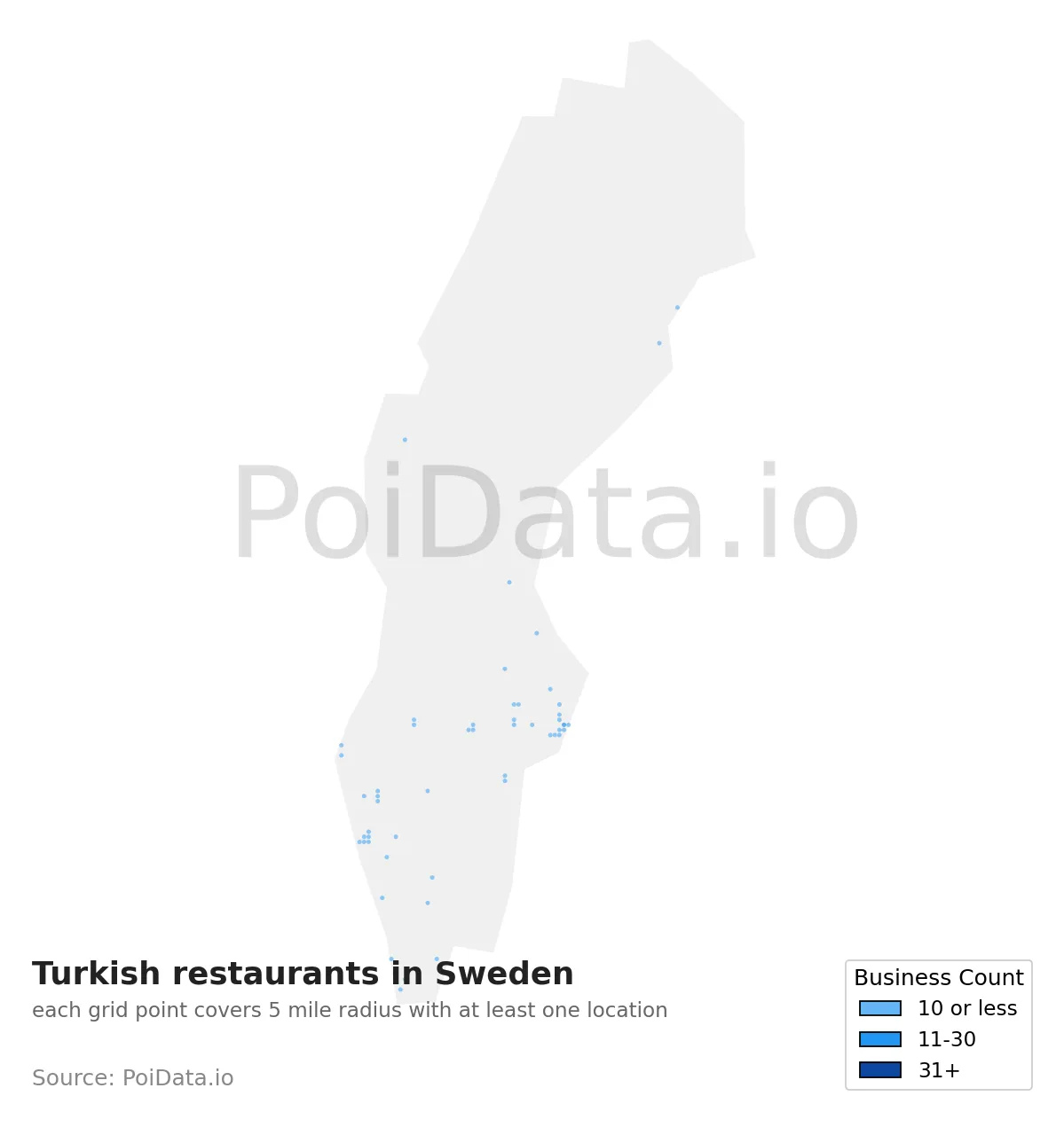 Turkish restaurant density map for Sweden