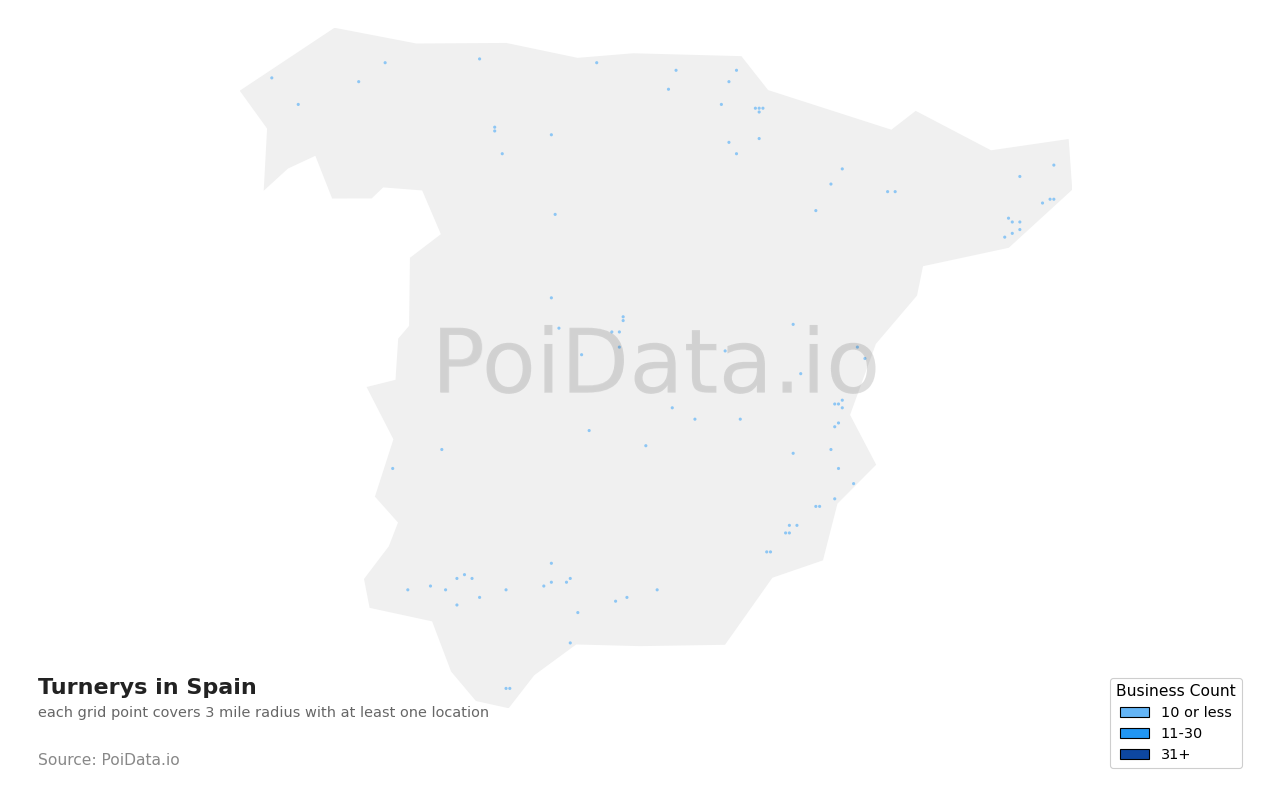 Turnery density map for Spain