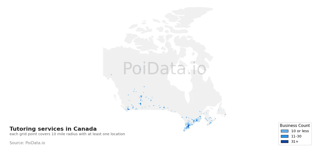 Tutoring service density map for Canada