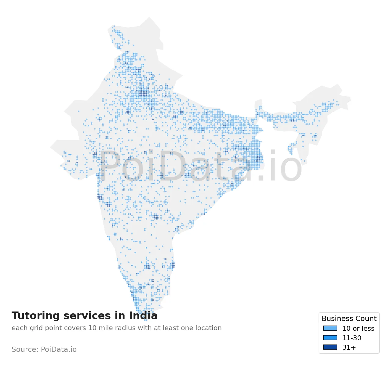 Tutoring service density map for India