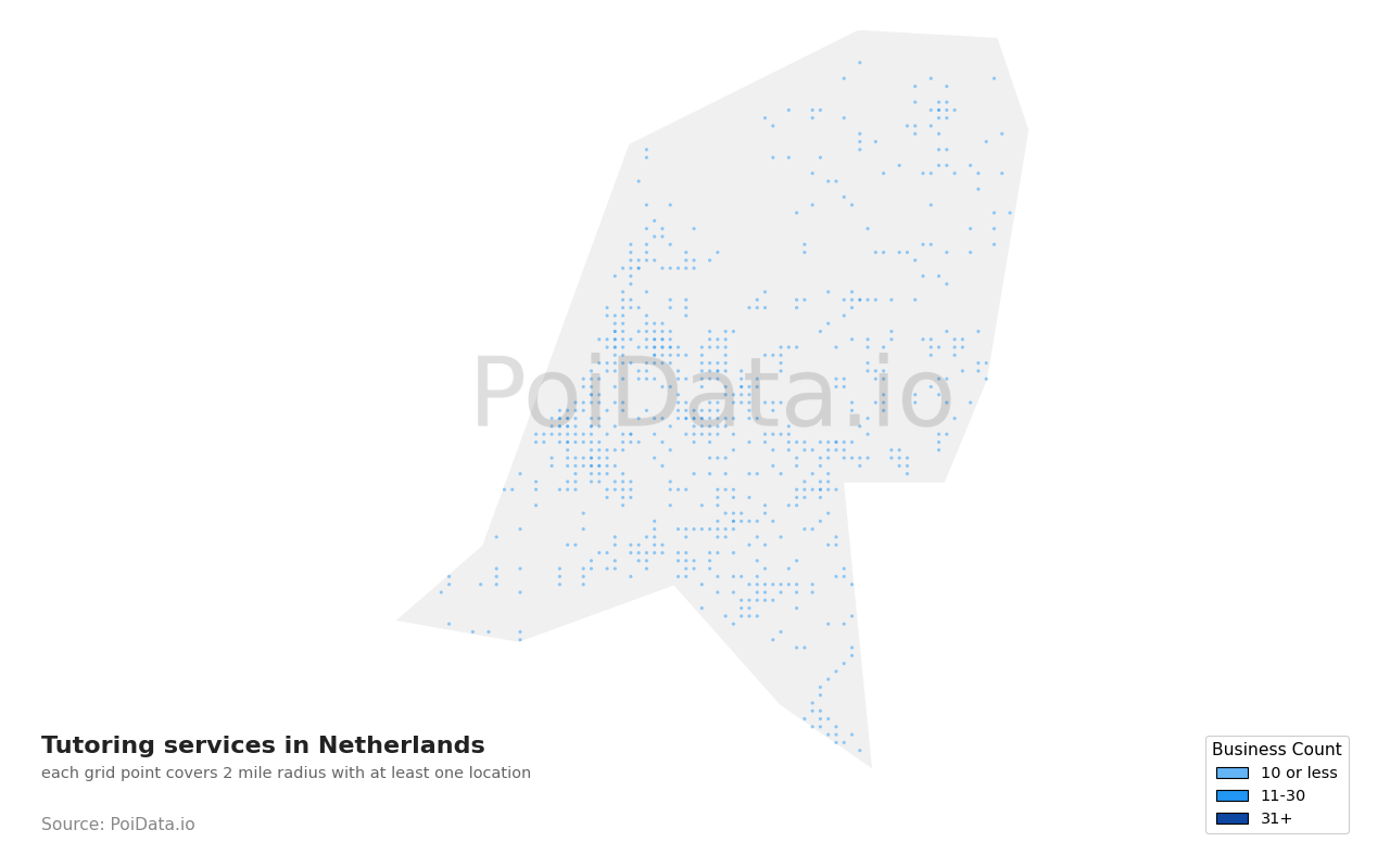 Tutoring service density map for Netherlands