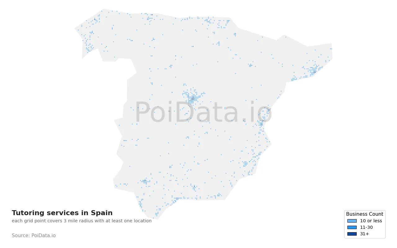 Tutoring service density map for Spain