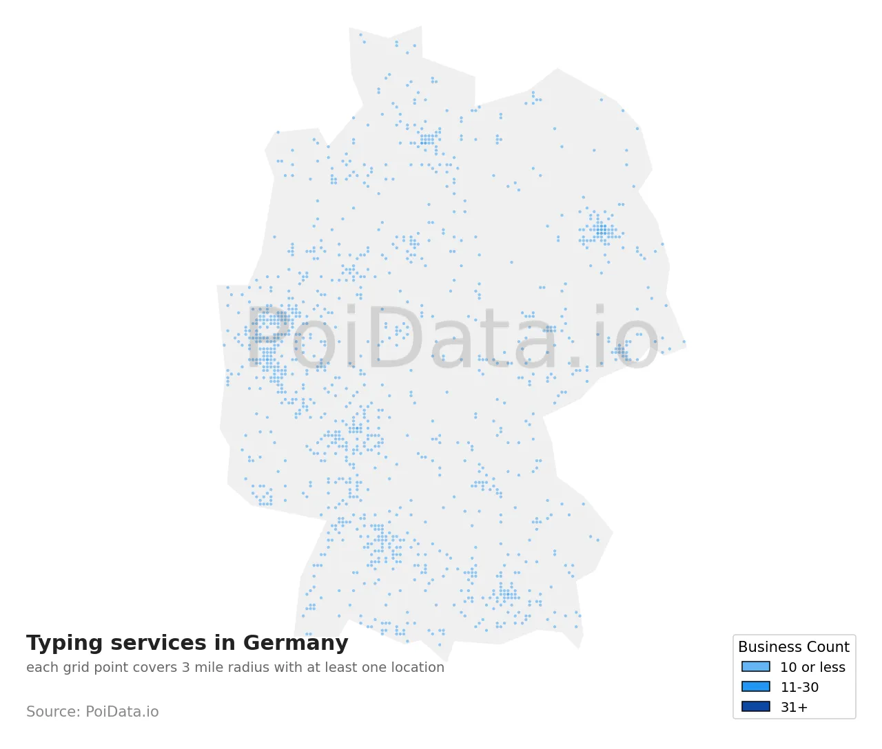 Typing service density map for Germany