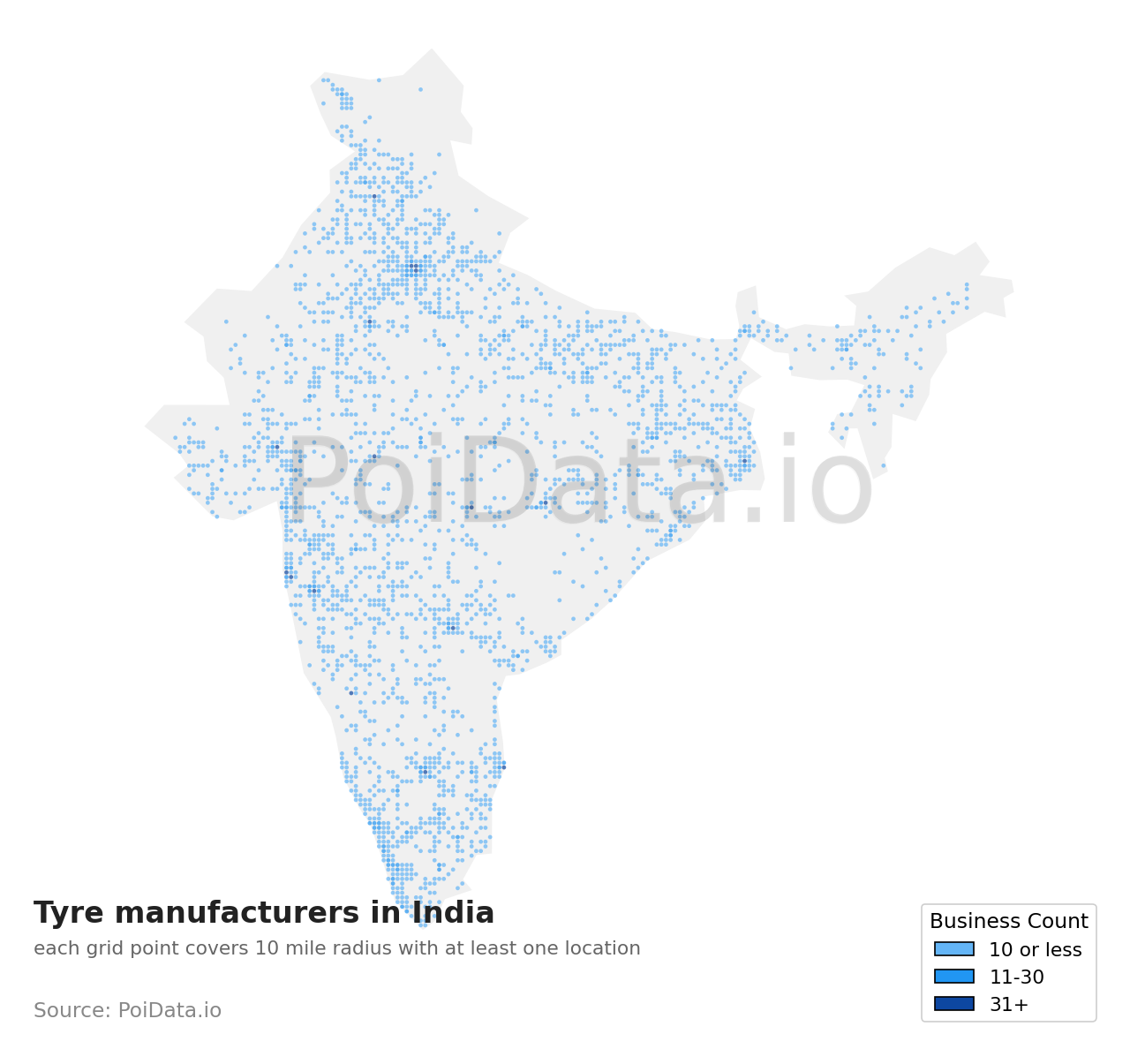 Tyre manufacturer density map for India