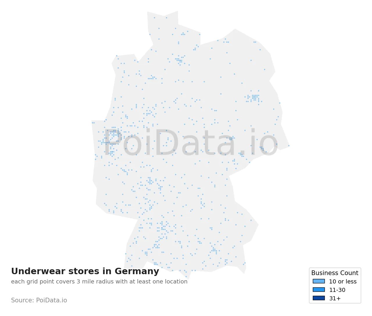 Underwear store density map for Germany