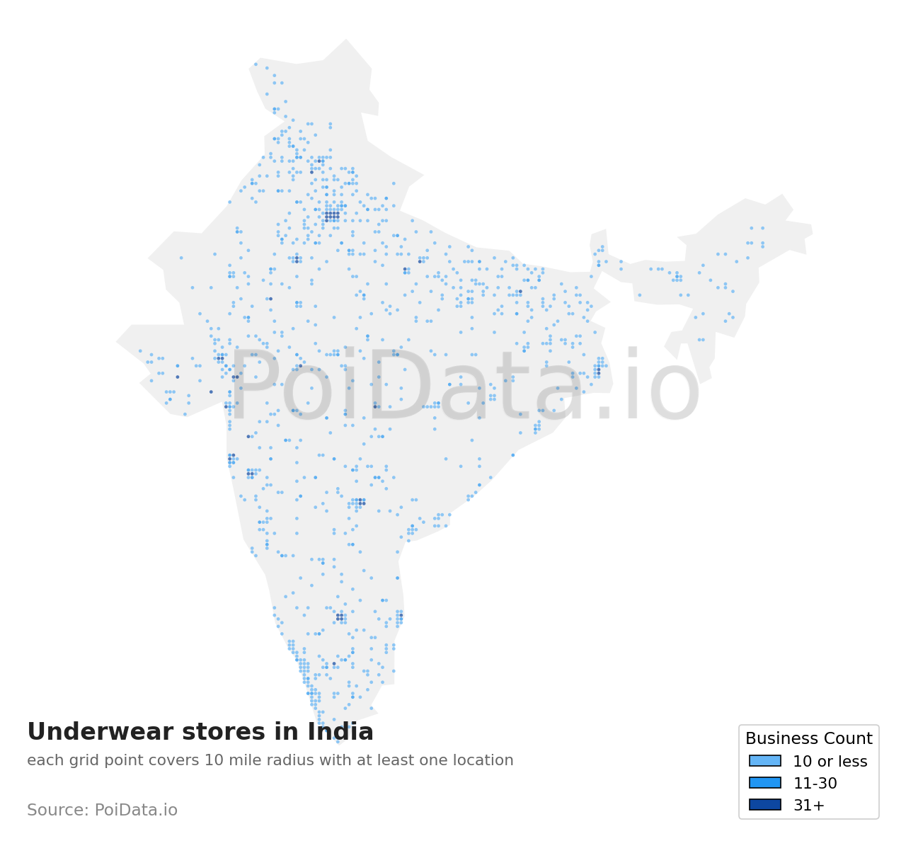 Underwear store density map for India