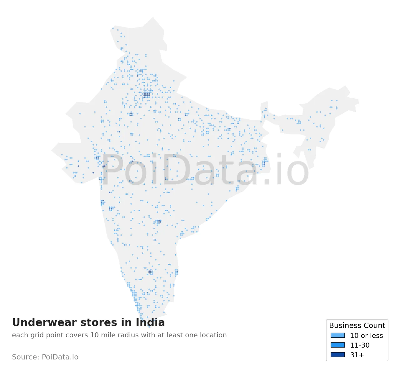 Underwear store density map for India