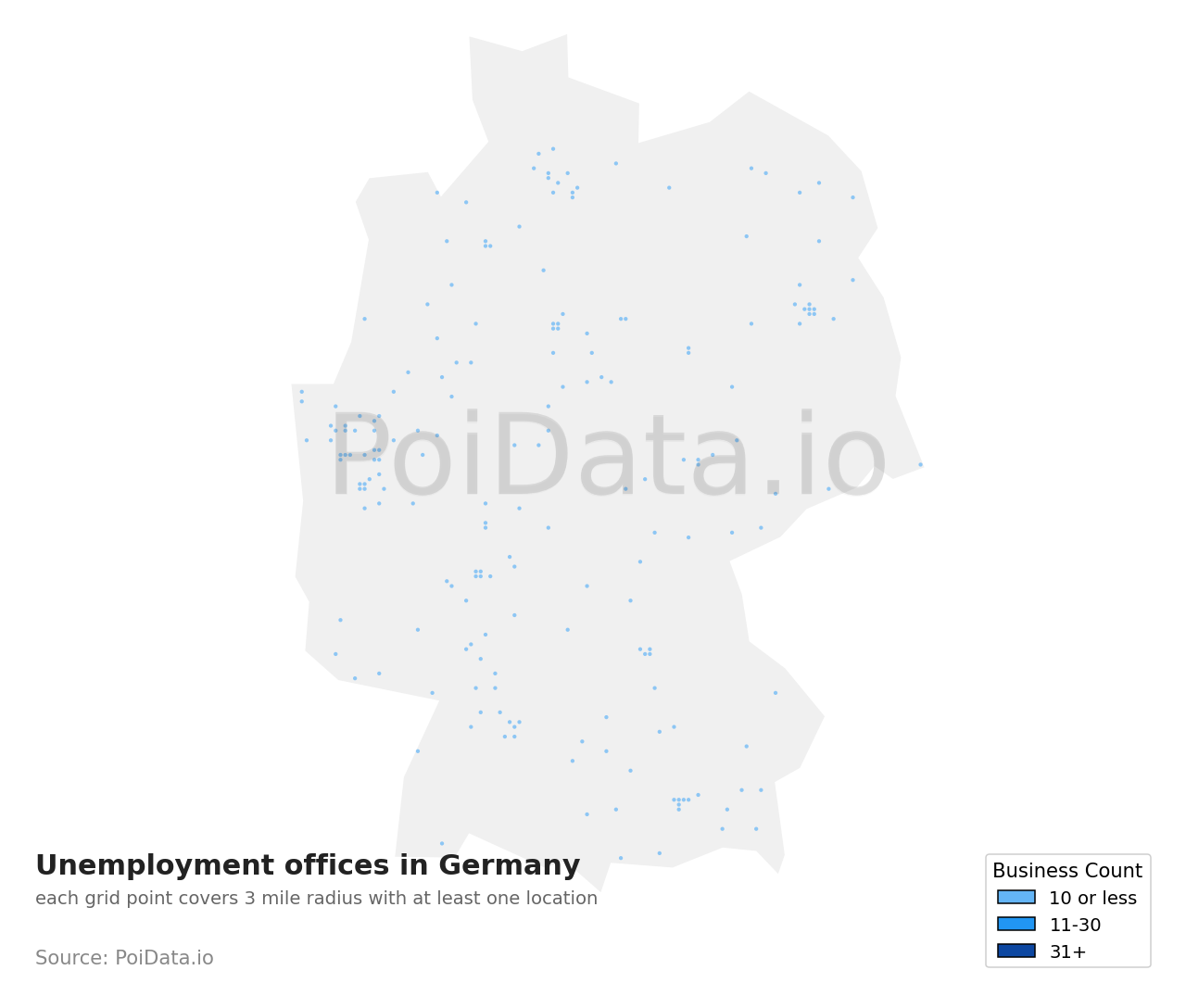 Unemployment office density map for Germany