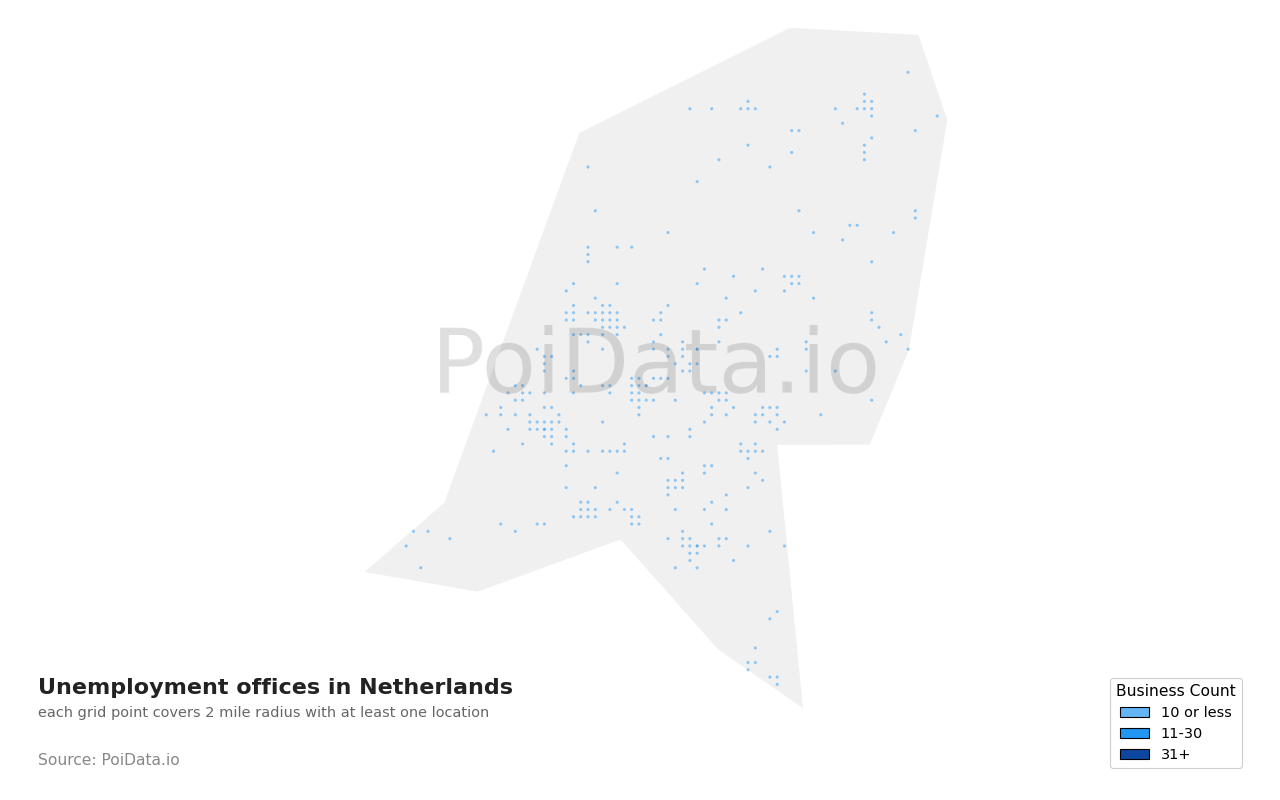 Unemployment office density map for Netherlands