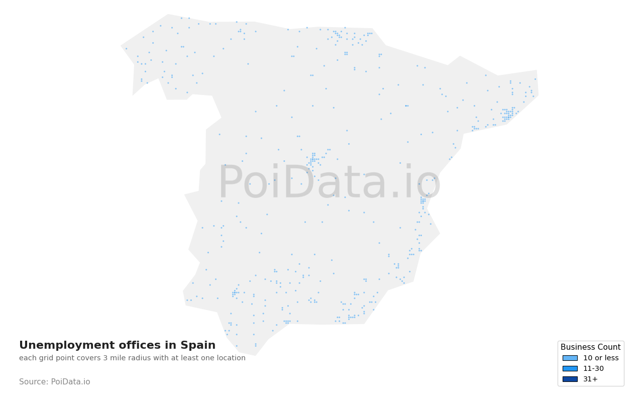 Unemployment office density map for Spain