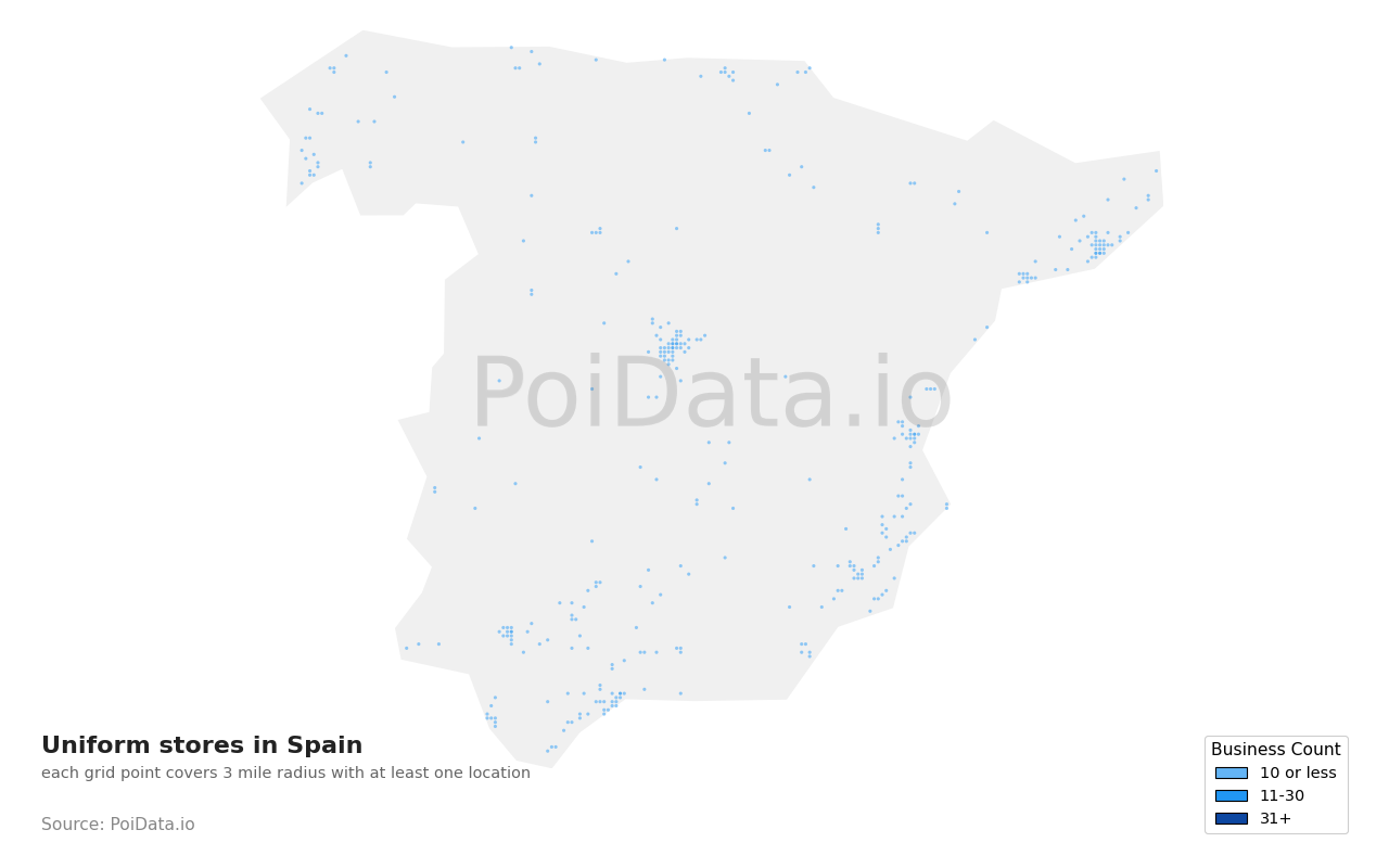 Uniform store density map for Spain