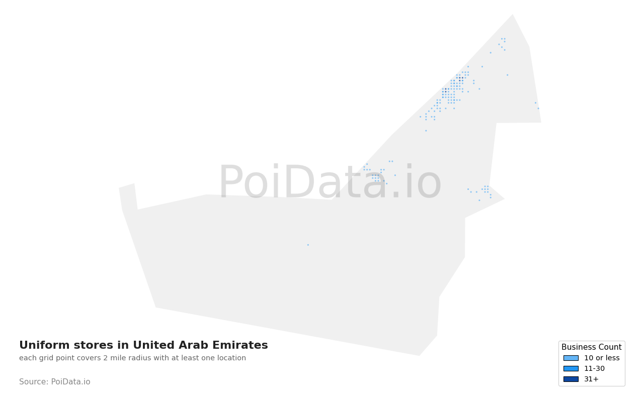 Uniform store density map for United Arab Emirates