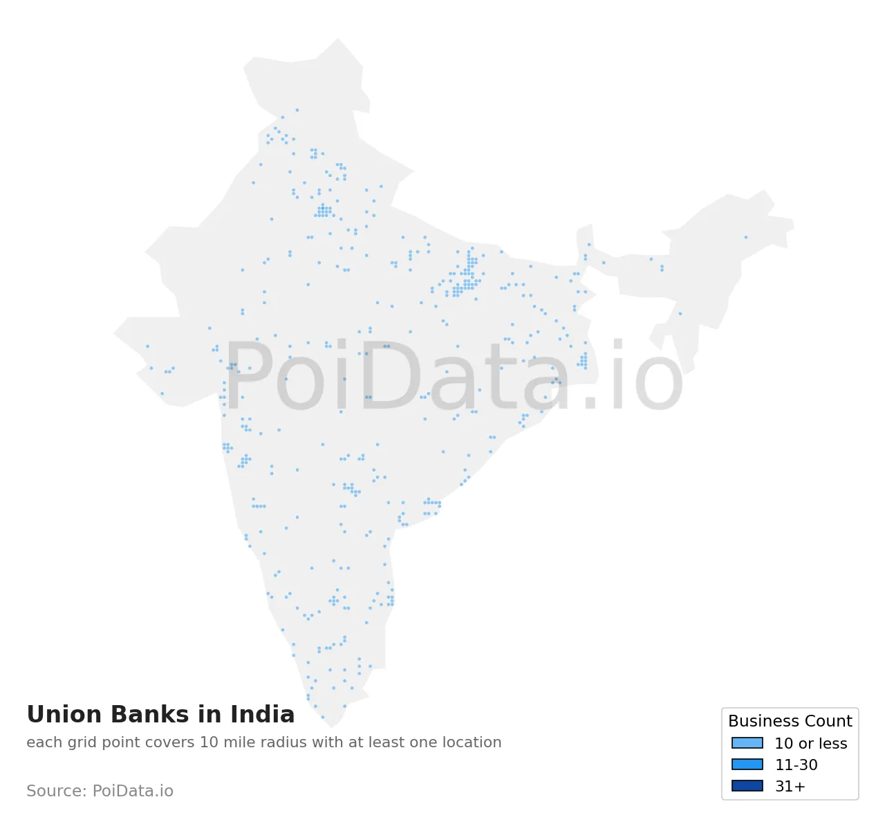 Union Bank density map for India