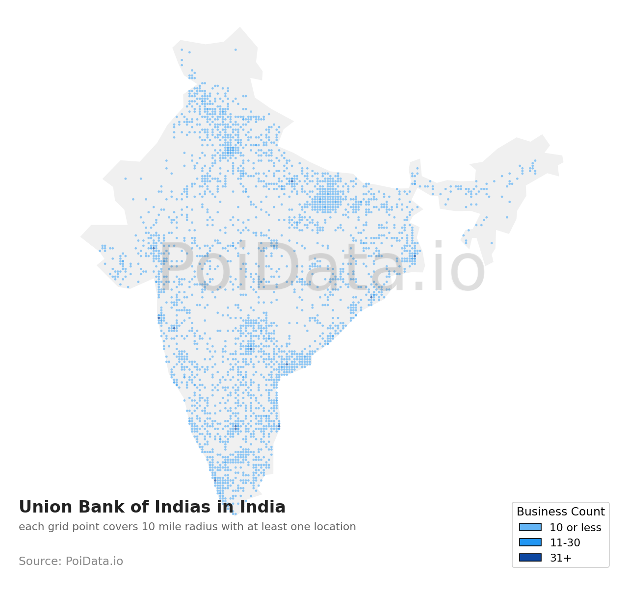 Union Bank of India density map for India