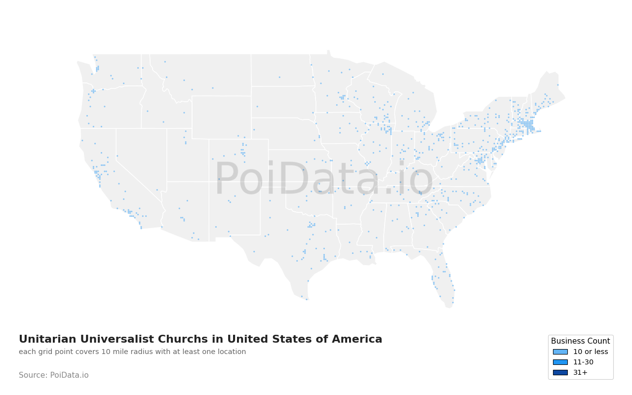 Unitarian Universalist Church density map for South Carolina, United States