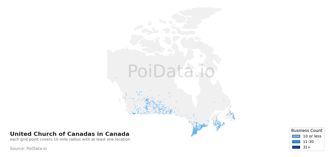 United Church of Canada density map for Canada