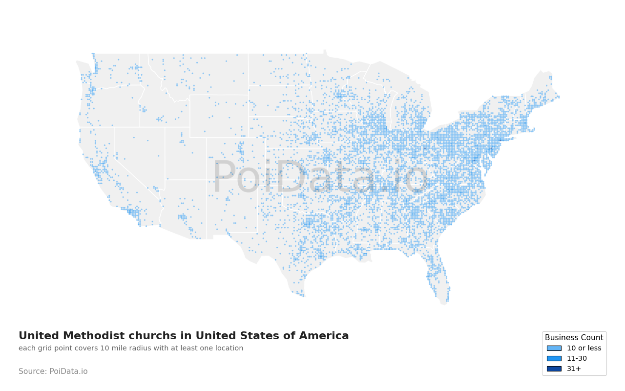 United Methodist church density map for Ohio, United States