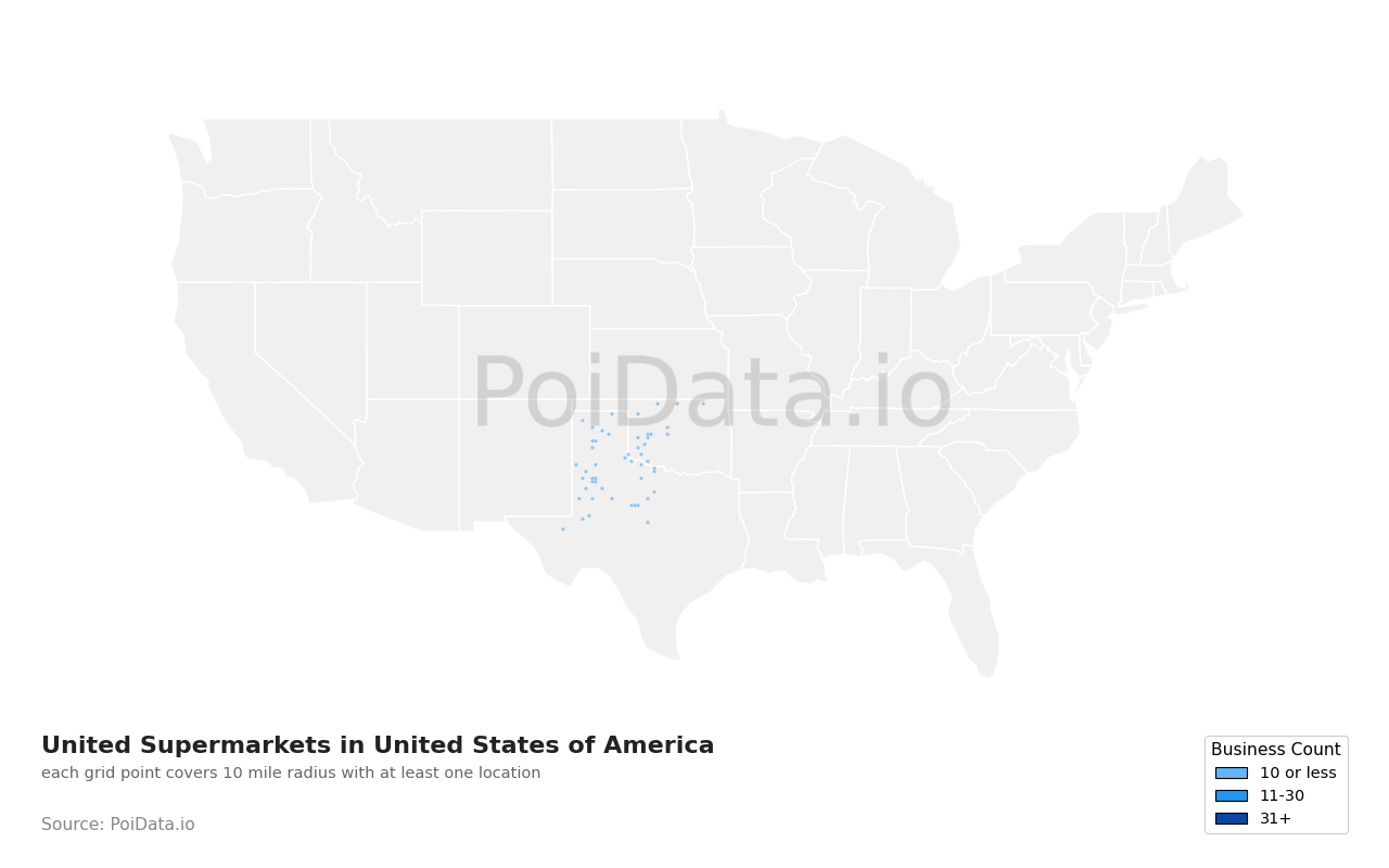 United Supermarkets density map for United States