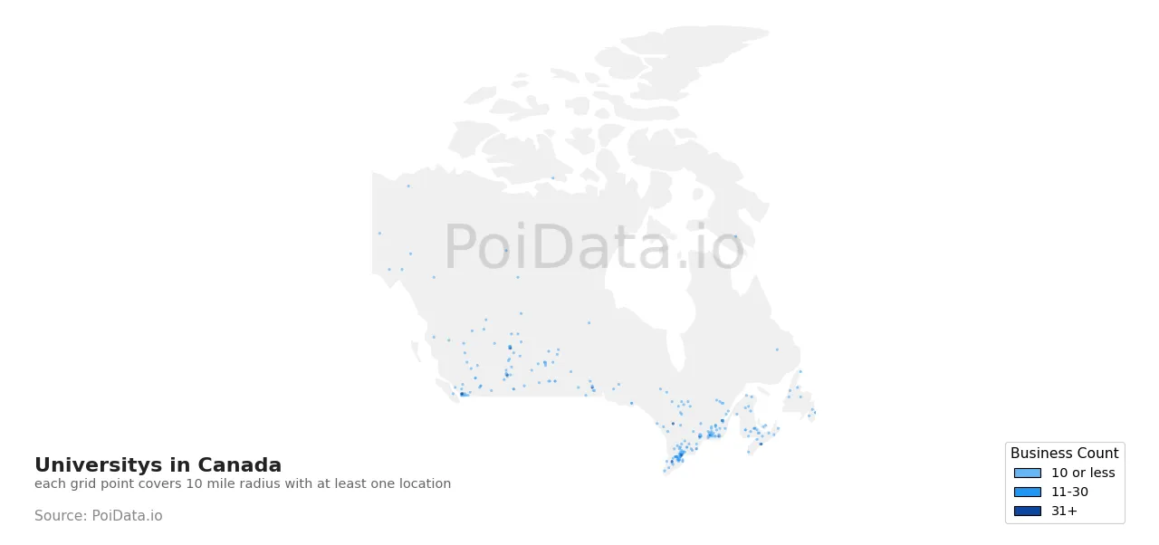University density map for Canada